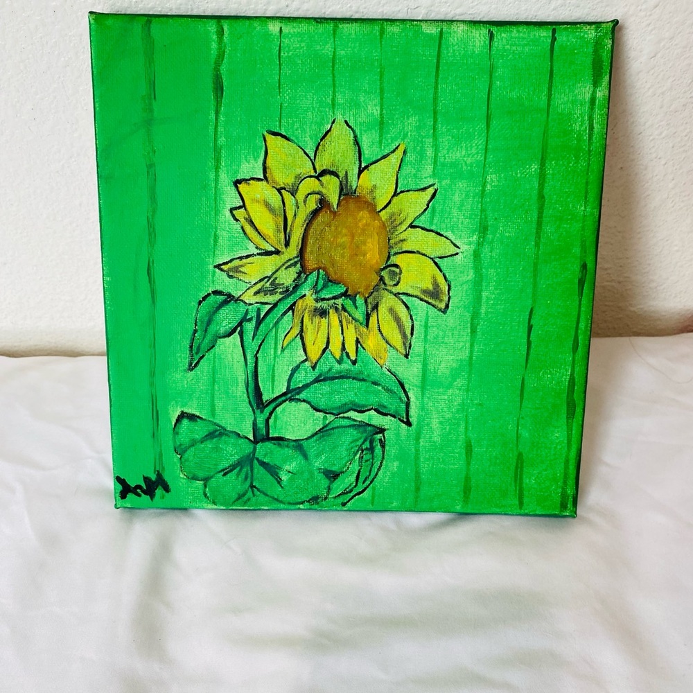Vibrant Sunflower Canvas Art - Green and Yellow